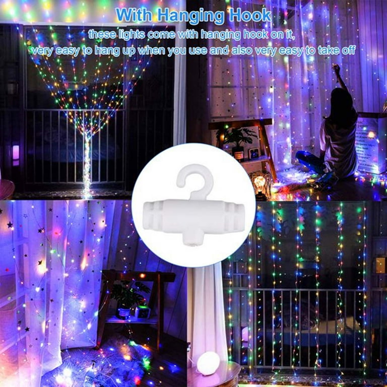 Window Curtain String Light, 300 Waterproof LED Twinkle Lights, 8 Modes  Fairy Lights USB Remote Control Lights for Christmas Bedroom Party Wedding  Home Garden Wall Decorations(9.9x9.9 Ft) 