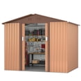 thumbnail image 4 of HOGYME 6' x 8' Outdoor Storage Shed, Garden Tool Metal Shed w/ Doors Vents, for Patio Lawn Backyard, Brown, 4 of 15