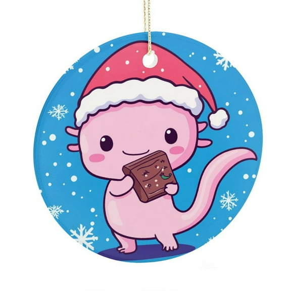 Christmas Ornaments Axolotl Santa Hat Christmas Tree Hangings Christmas Decorations Ceramic Ornaments Cute Axolotl with Santa Hat Christmas Tree Ornaments