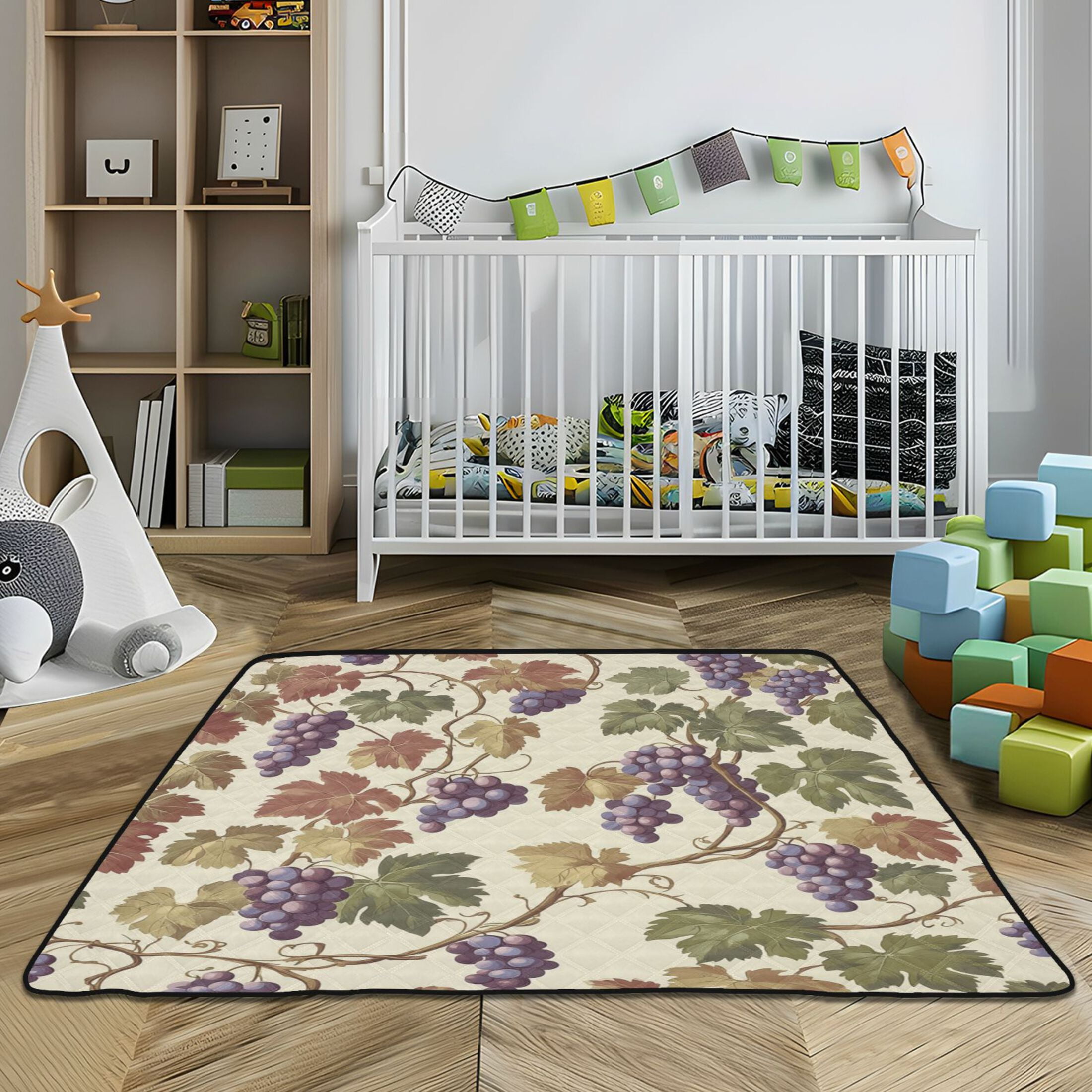 WOBOGO Grape Seamless Picture Baby Playmats Extra Large Waterproof Rollable Activity Pads for Toddlers 50×50inch