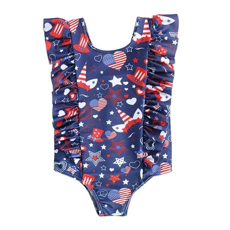 

Toddler Kids Baby Girls Independence Day One Piece Swimsuits Star Print Bathing Suit Swimwear Summer Beachwear