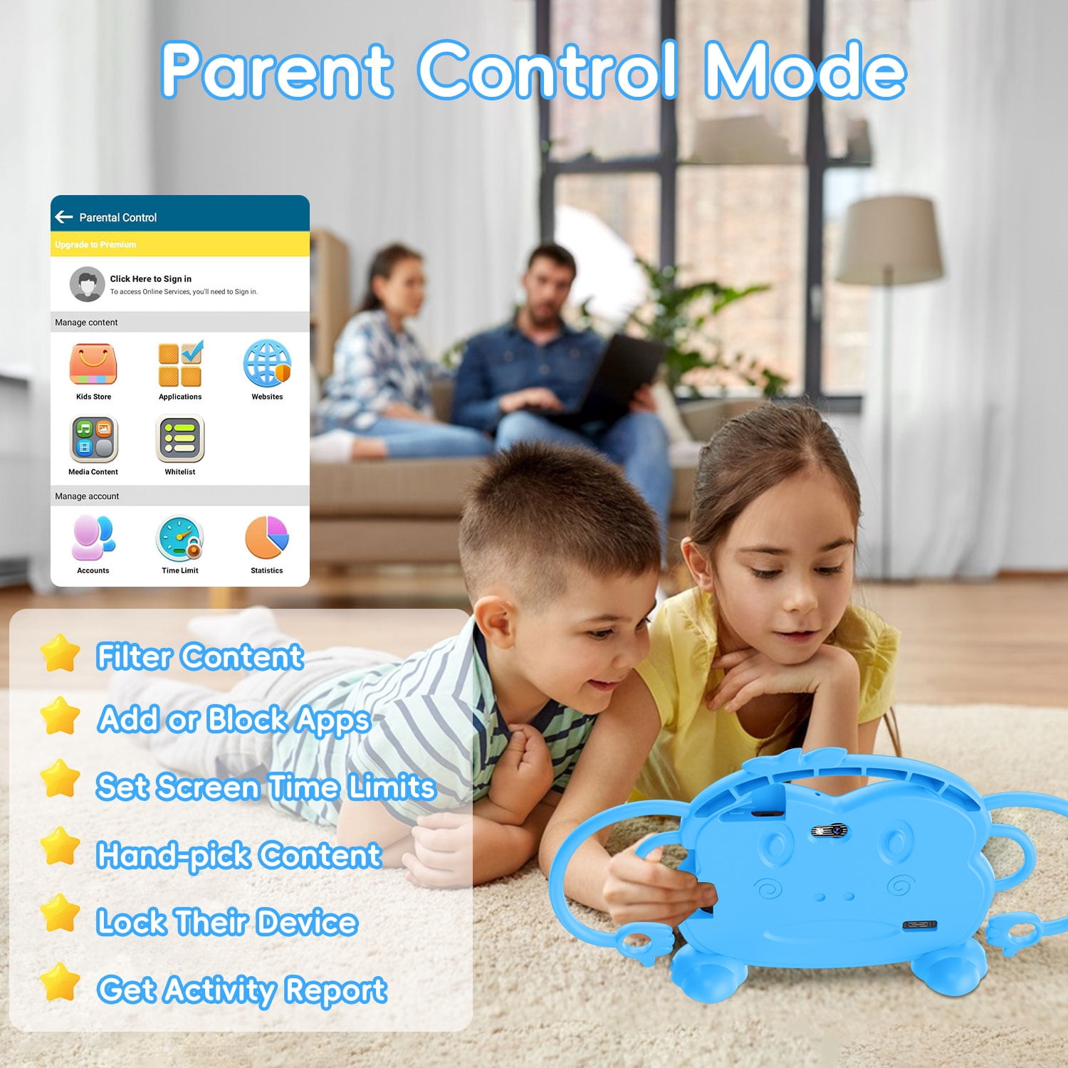 Kids Tablet, 7 inch Android Tablet for Kids, 6GB RAM 32GB ROM Quad-Core Toddler Tablet with Shockproof Case, Bluetooth, WiFi, Parental Control, 2MP+2MP Dual Camera, GPS, Games