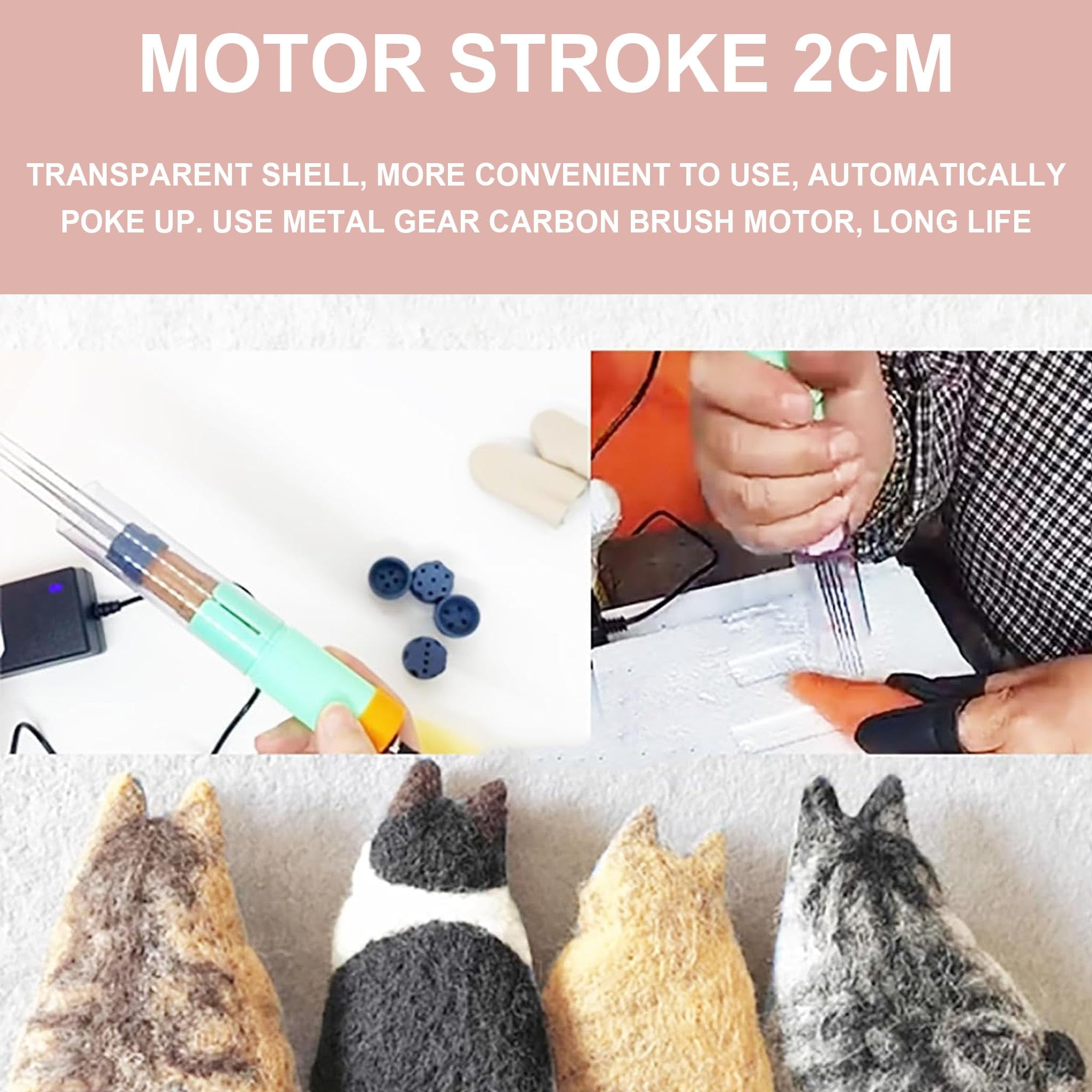 Electric Felting Needle Machine Kit, Wool Felting Tool,1-7 Needles Speed Adjustable, Easy to Change Needle, Stroke 2cm, Transparent Shell, for DIY Wool Painting, Felted Craft Wor