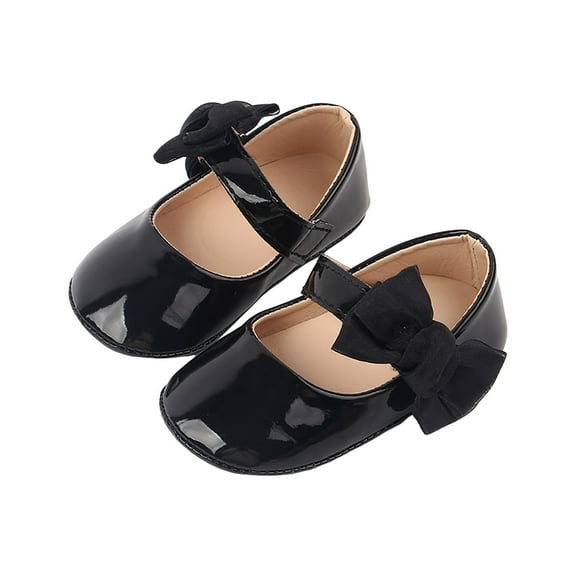 BOBOGOJP Infant Baby Girls Wedding Dress Shoes Bow Ballet Princess Mary Jane Flats Toddler First Walkers Sneaker Newborn Crib Baptism Shoes Black for 6
