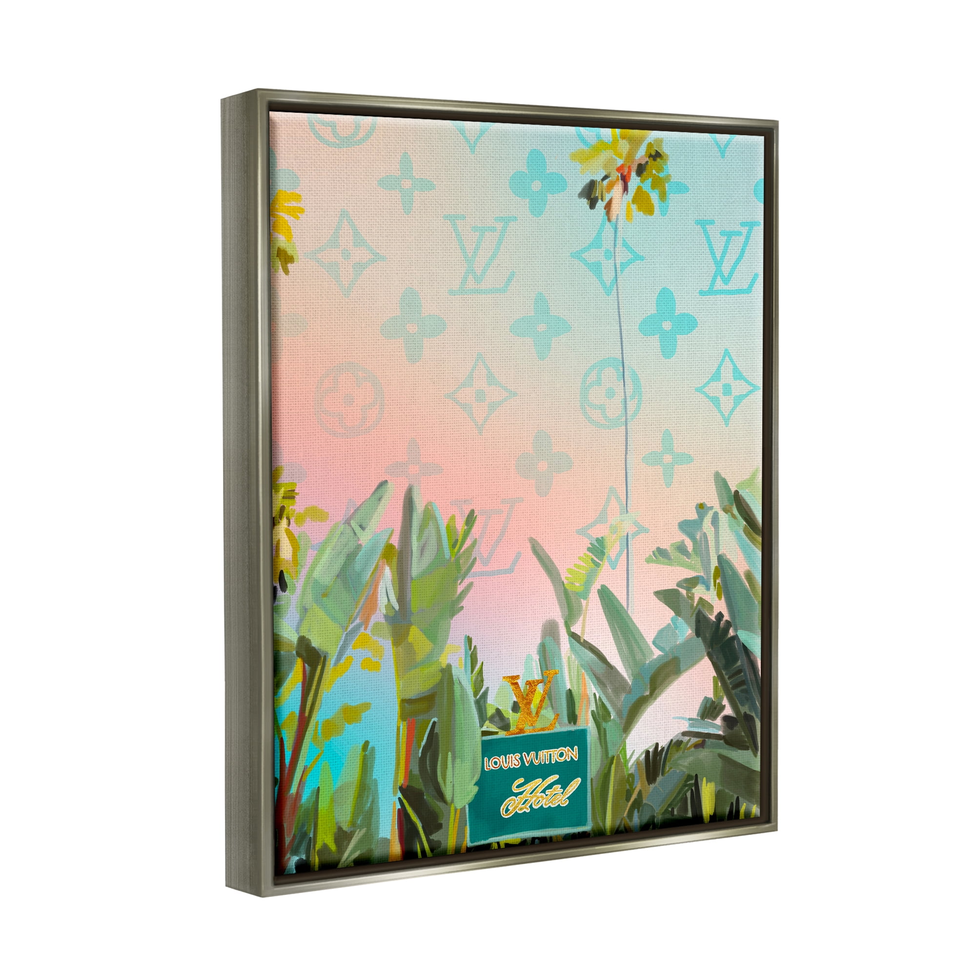 Stupell Industries Tropical Glam Hotel Nature Painting Gray Floater Framed Art Print Wall Art, 17 x 21