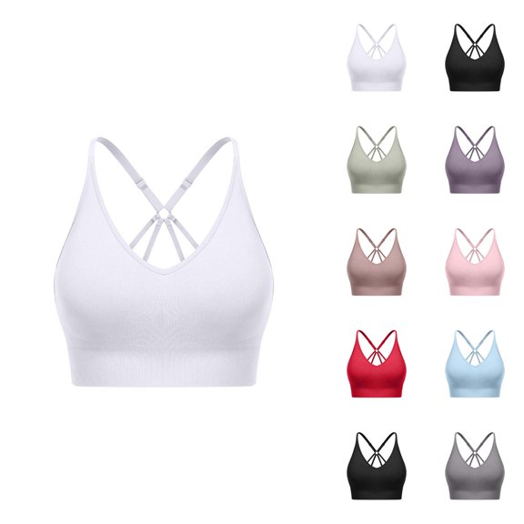 Womens Sports Bra Backless Racerback Adjustable Strappy Seamless Wireless Workout Bra Yoga Running Gym Comfortable Support Athletic Top