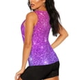 thumbnail image 3 of Xecao Purple Glitter print women's scoop neck, loose-fit workout tank tops for the gym., 3 of 9