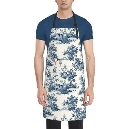 

Qekee Vintage Floral 1 Print Waterproof Apron with Pockets Adjustable Cooking Aprons Kitchen Bib for Baking Household Cleaning