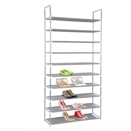 Elegant 10-Tier 50-Pair Shoe Rack Storage Organizer | Sleek Gray Shoe Tower Shelf