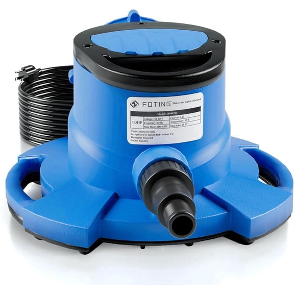 FOTING 1/3HP 2240GPH Automatic Swimming Pool Cover Pump,Submersible Water Pump, Water Removal with 3/4” Check Valve Adapter & 25ft Power Cord, Drainage for Ponds, Rooftops, Water Beds