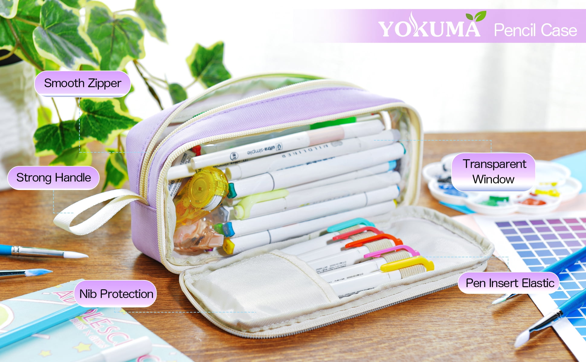 YOKUMA Pencil Case Cute Pencil Pouch for Girls Big Capacity Pen Bag Box,  Kawaii Aesthetic College School Supplies for Student Teen Adults Preppy,  Pink