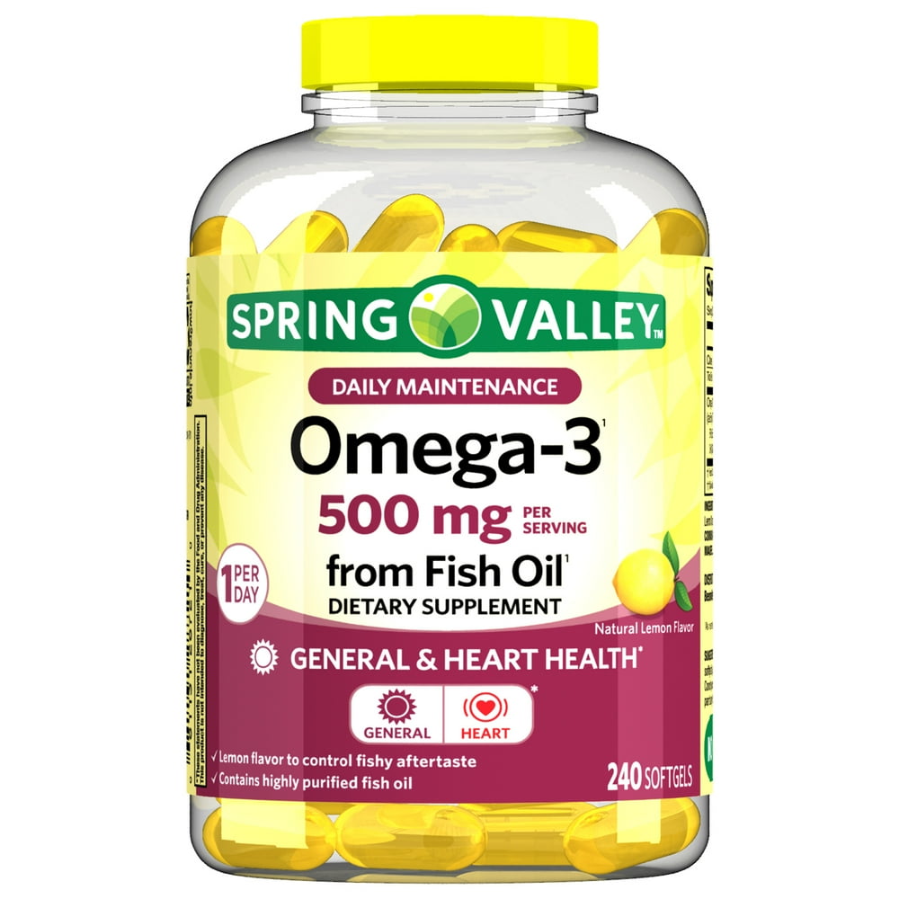 Spring Valley Omega-3 Fish Oil† Softgels, 500 mg, 240 Count - Walmart ...