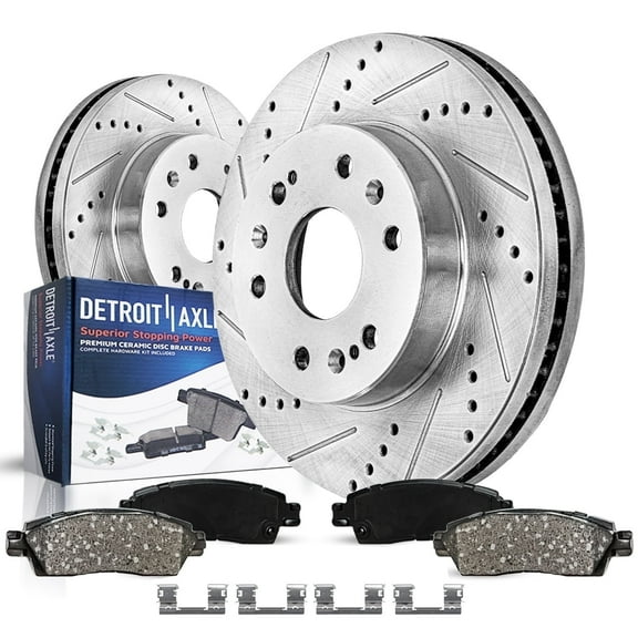 Detroit Axle - Front Drilled Rotors Ceramic Brake Pads for Chevrolet Silverado GMC Sierra Suburban Express Yukon XL 1500 Avalanche Tahoe Cadillac Escalade: 12.99 inch Front Rotor