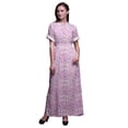 thumbnail image 1 of Bimba Rayon Floral & Leaves Smocked Waist Printed Gown Maxi Side Slit LadiesÂ&nbsp;Dress-Large, 1 of 6