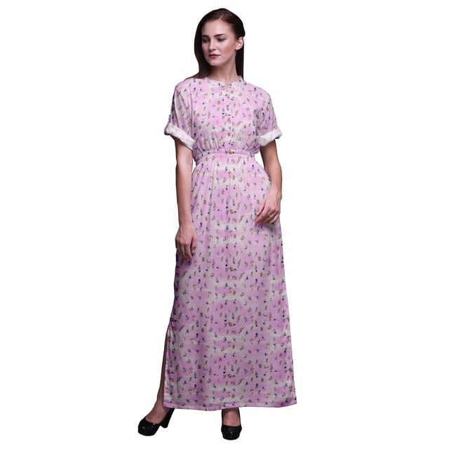 Bimba Robe Longue pour Femmes en Rayonne à Fleurs et Feuilles Boho Plage Cocktail Fête Maxi Fendue - X-Grand