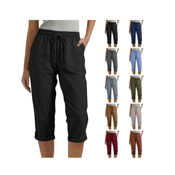 Shorts for Women Loose Fit Summer Casual Cropped Pant Straight Leg Elastic Waist Short Pants Travel Beach Outfits