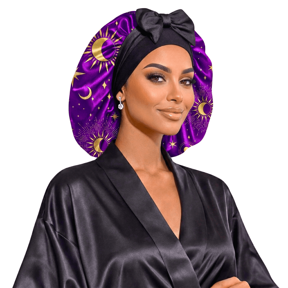 Prince Hair Company Large Silk Infused Satin Bonnet, Reversible Celestial Sleep Cap for Long Hair
