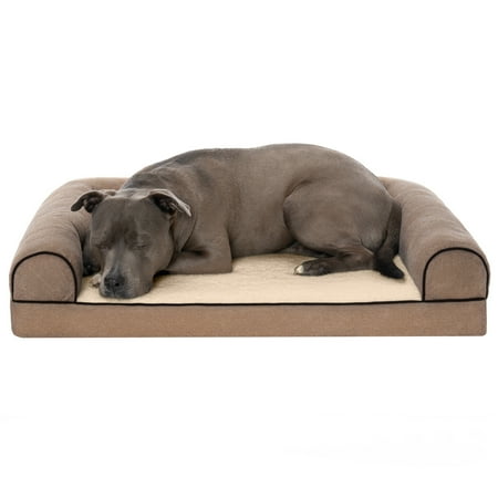 UPC: 0842229104868 | FurHaven Pet Products Faux Fleece & Chenille Soft Woven Orthopedic Sofa Pet Bed for Dogs & Cats – Cream Medium