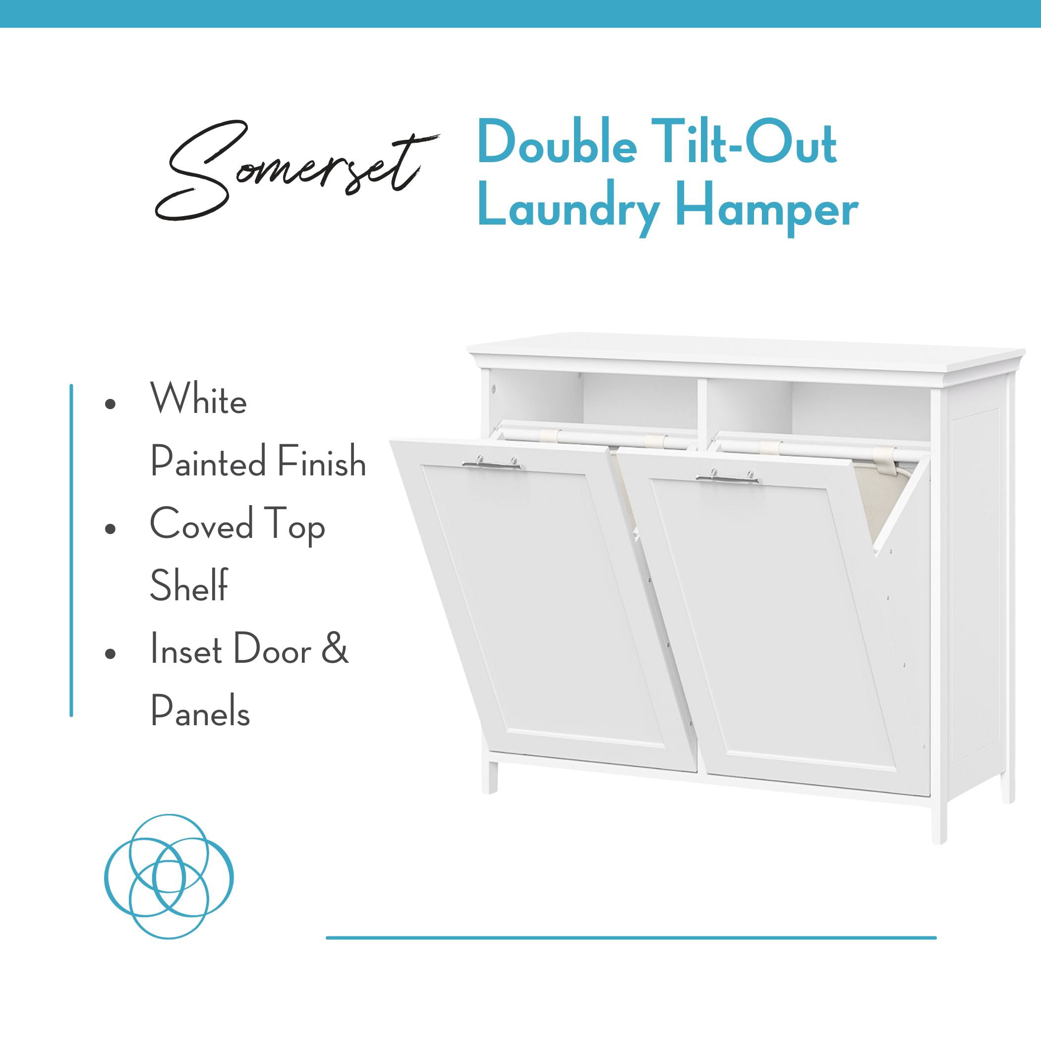 RiverRidge Somerset Double Tilt-Out Laundry Hamper Cabinet with Removable Cloth Storage Bags - White