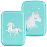 Gooji Unicorn Pencil Case for Girls (Hard Top) Magical 3D Creature Bright Colored Storage Box | Compact and Portable Home Classroom Art Use | for Markers Pens Colored Pencils (Blue)