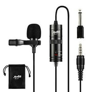 Moukey Lavalier Lapel Microphone Set, 3.5mm Clip-on Omnidirectional Condenser Lapel Mic for Smartphone, DSLR,Camera, PC, Laptop Podcast, Recording (230in)