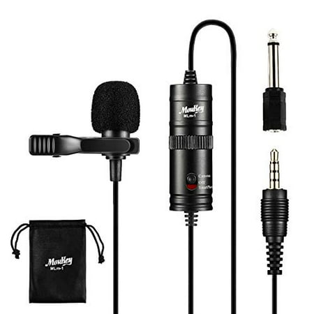 Moukey Lavalier Lapel Microphone Set, 3.5mm Clip-on Omnidirectional Condenser Lapel Mic for Smartphone, DSLR,Camera, PC, Laptop Podcast, Recording (230in)