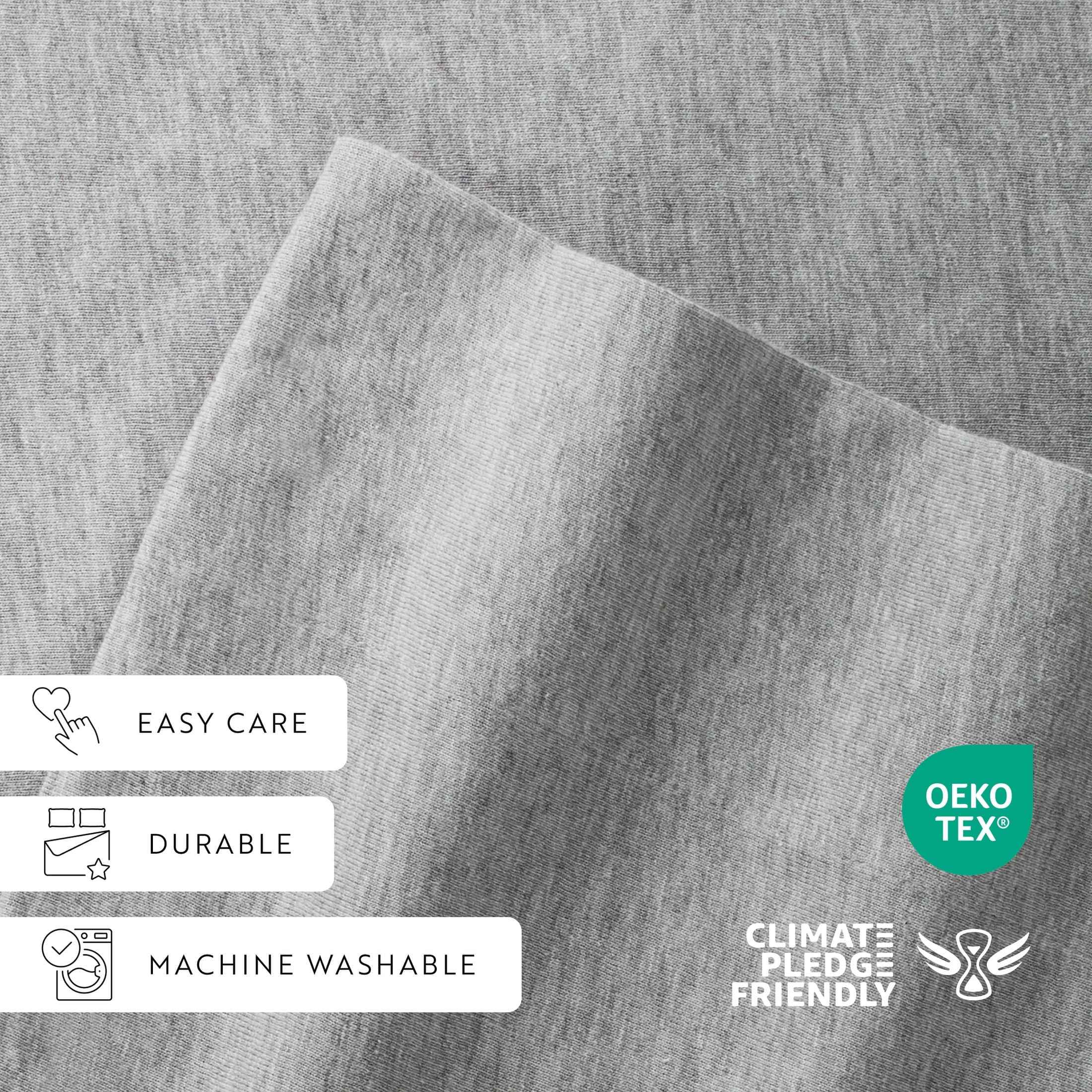Noble Linens 4 Piece Jersey Knit 100% Cotton Sheet Set, Light Gray, Twin