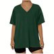 thumbnail image 3 of Mujeres Más Tamaño Manga Larga Tops con Cuello en V, Color Sólido Doblado Hendidura Suéter para el Uso Casual Diario en el Hogar, 3 of 6