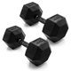 thumbnail image 1 of Par de mancuernas hexagonales CAP de 40 lb recubiertas de goma con mango negro, 1 of 6
