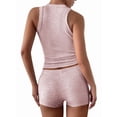 thumbnail image 3 of Women Workout Sets 2 Piece Seamless Ribbed Crop Tank High Waist Shorts Yoga Outfits Pink M, 3 of 7