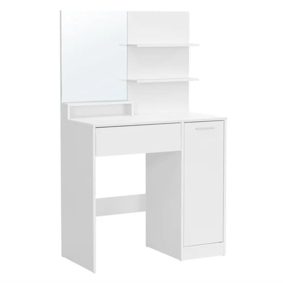 Refurbished VASAGLE Makeup Vanity Desk with Mirror, 2 Shelves, Storage Cabinet, White - Fiberboard
