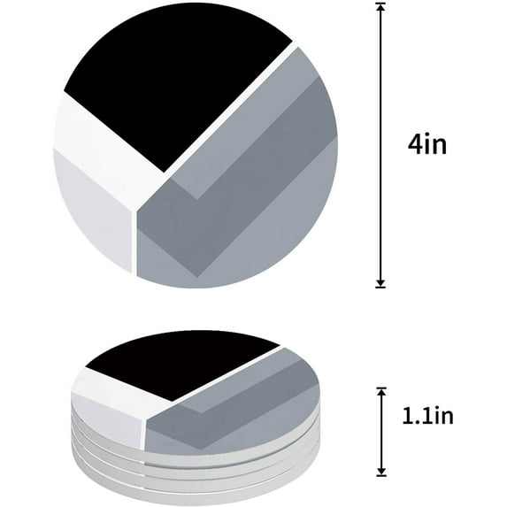 FMSHPON Grey Abstract Geometric Art Set of 8 Round Coaster for Drinks, Absorbent Ceramic Stone Coasters Cup Mat with Cork Base for Home Kitchen Room Coffee Table Bar Decor