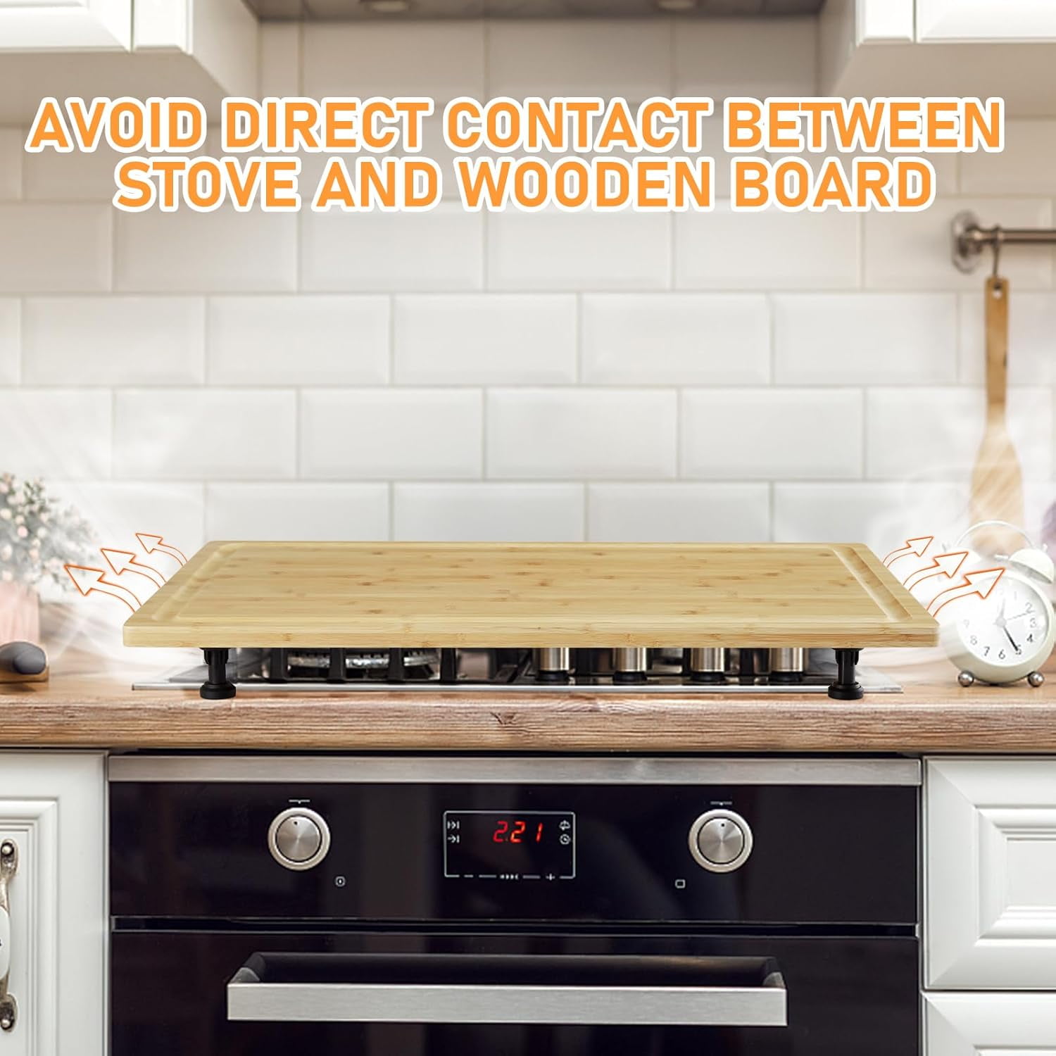 Premium Carbonized Bamboo Stove Cover & Cutting Board Set, 30"x20" & 32"x21" Options w/Removable Feet, Juice Groove, Multi-Functional Kitchen Solution for RV, Camping & Small Spaces