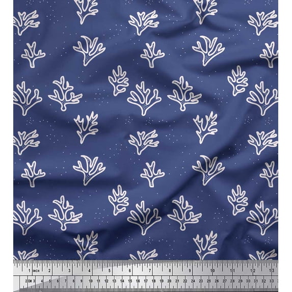 Soimoi Blue Cotton Cambric Fabric Coral Ocean Fabric Prints By Yard 42 Inch Wide
