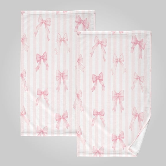 2 Pack 100% Cotton Towels Soft Absorbent Towel Set for Bathroom Beach Sports 16x28in Delicate Pink Bow Striped