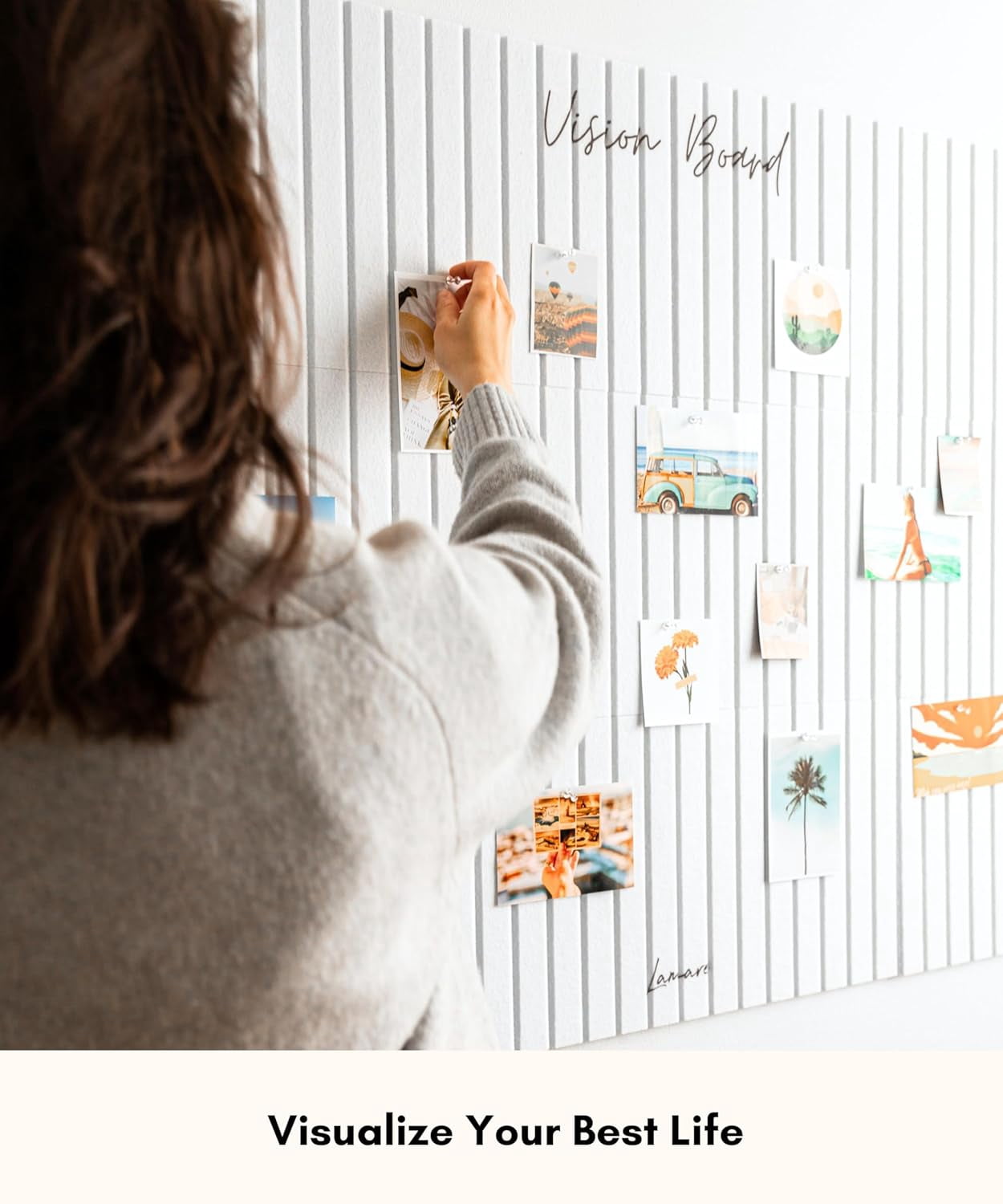 Vision Board for Wall - Aesthetic Felt Bulletin Board Tiles with Pins & Adhesive Tabs, Collage Board - Minimalist Dream Board for DIY Vision Board Supplies for Women
