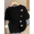 thumbnail image 2 of 【New Arrival】3D Embroidery Daisy Flower Crew Neck T-Shirt, Women Minimalist Cute Floral Casual Short Sleeve Tee, 2 of 6