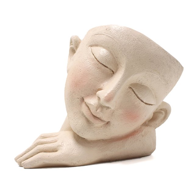 Femenino Humano Cara Flor Pot Oficina Suculenta Planta Posición de dormir Flowerpot Escultura Jarrón Plantador Interior Decoración al aire libre Inevent HA011260-00B