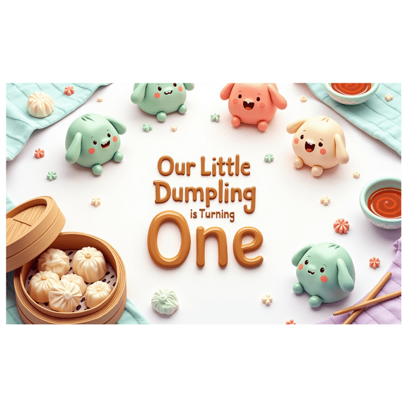 Cute Dumpling Birthday Banner First Birthday Celebration Adorable Design for Kids Party Decorations
