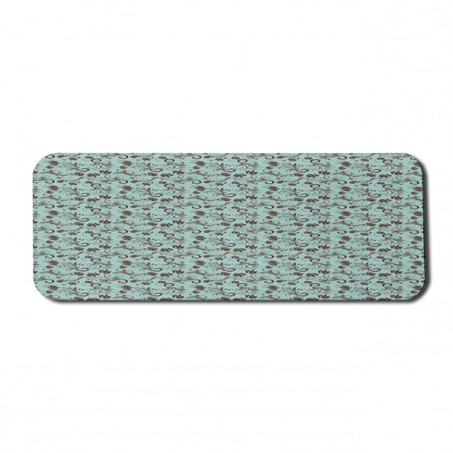 Floral Computer Mouse Pad, Rhythmic Curlicue Flowers Leaves Classic Print with Shadows Silhouettes, Rectangle Non-Slip Rubber Mousepad Large, 31" x 12", Pale Seafoam and Brown, by Ambesonne