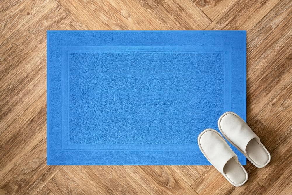 Premium Cotton Banded Blue Bath Mats Pack of 2, 22x34 inches [Not a Bathroom Rug] - Infinitee Xclusives