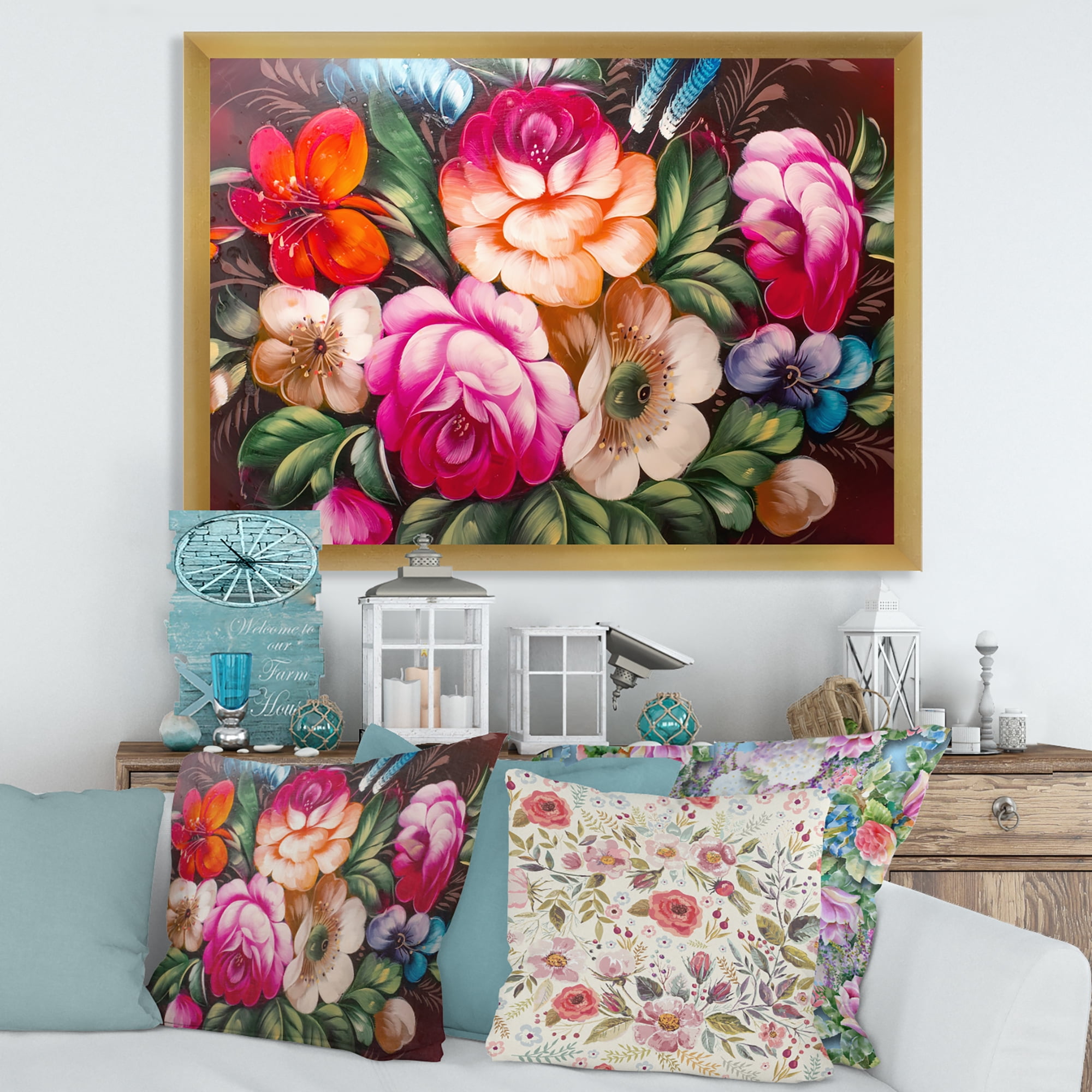 Designart 'Vintage VIbrant Yellow and Red Flower Still Life III' Traditional Framed Art Print