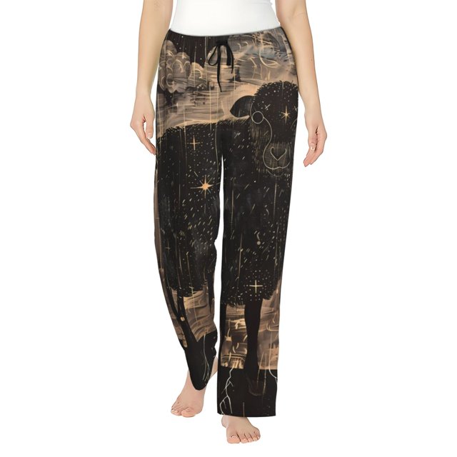 Fotbe Starry Night Black Sheep Pantalones de Pijama para Mujer, Pantalones de Dormir, Pantalones Pj con Cordón y Bolsillos-XX-Large