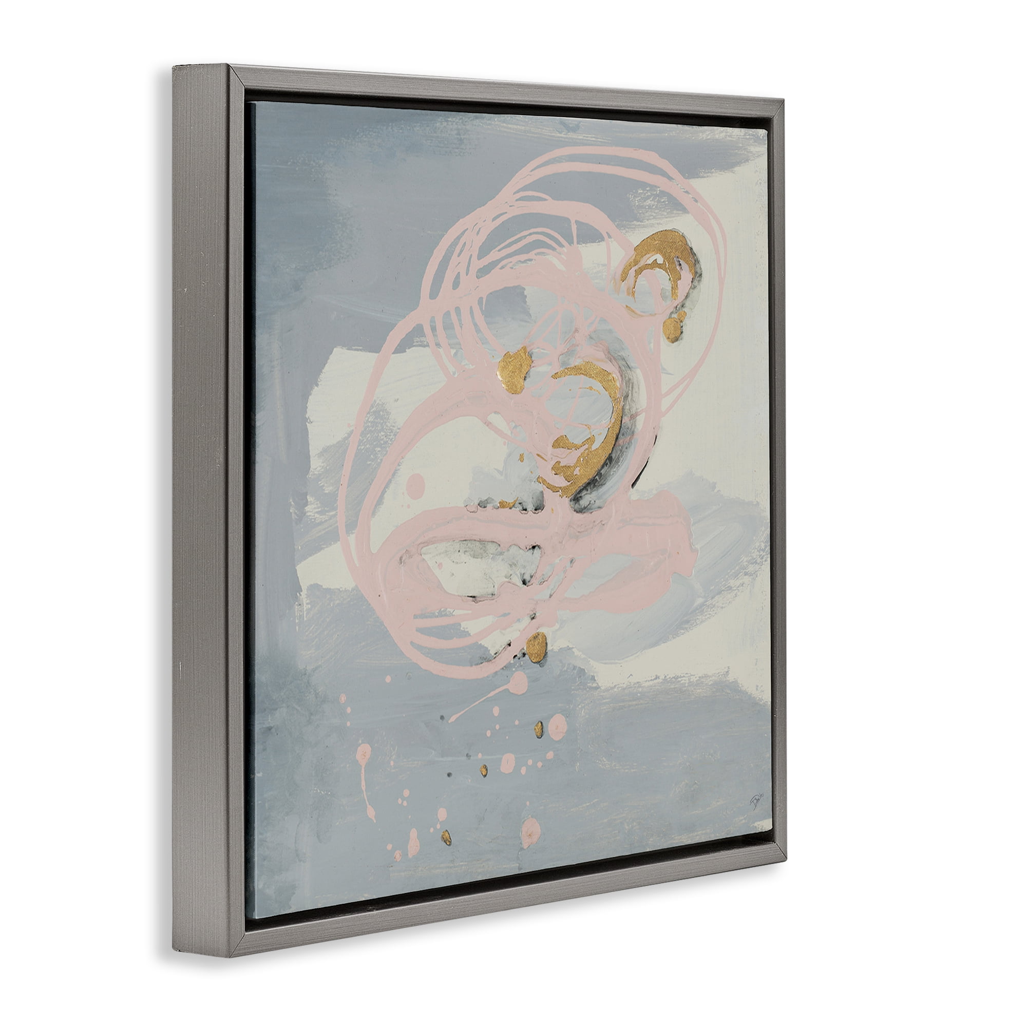 Stupell Industries Grey with Pink Swirl Abstract Painting Gray Floater Framed Canvas Art Print Wall Art, 25 x 25