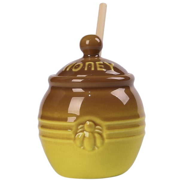 Tarro para miel con tapa y varilla para mezclar, recipiente de cerámica para miel, tarro de cocina