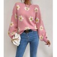 thumbnail image 1 of Suéter de moda de otoño e invierno para mujer de Europa y América, jersey de punto suelto de manga larga con cuello redondo, suéter pequeño de crisantemo de otoño para mujer, 1 of 5