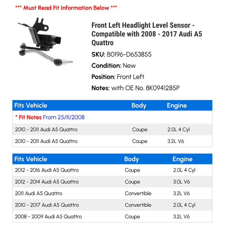 Audi A4 Headlight Level Sensor (Front) - 8K0941285P | Audi Rockville