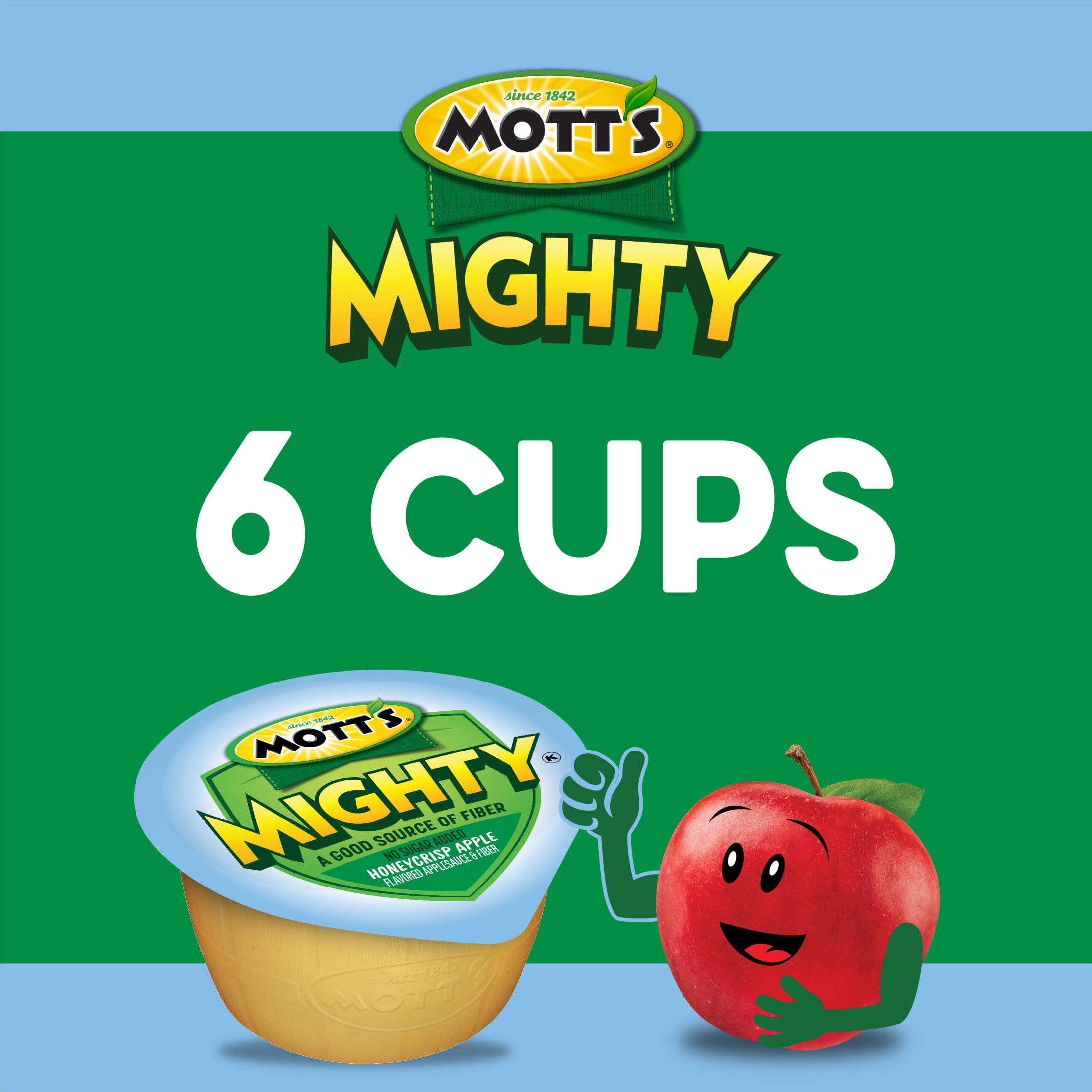 (2 pack) Mott's Mighty No Sugar Added Honeycrisp Applesauce, 3.9 oz, 6 Count Cups
