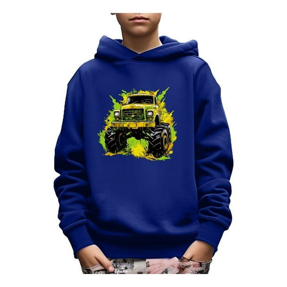 Mikrdoo Colorful Paint & Truck Print Casual Hoodie For Kid Boys, Stylish Pullover Long Sleeve Top,Boys Spring Autumn Sweatshirt As Gift
