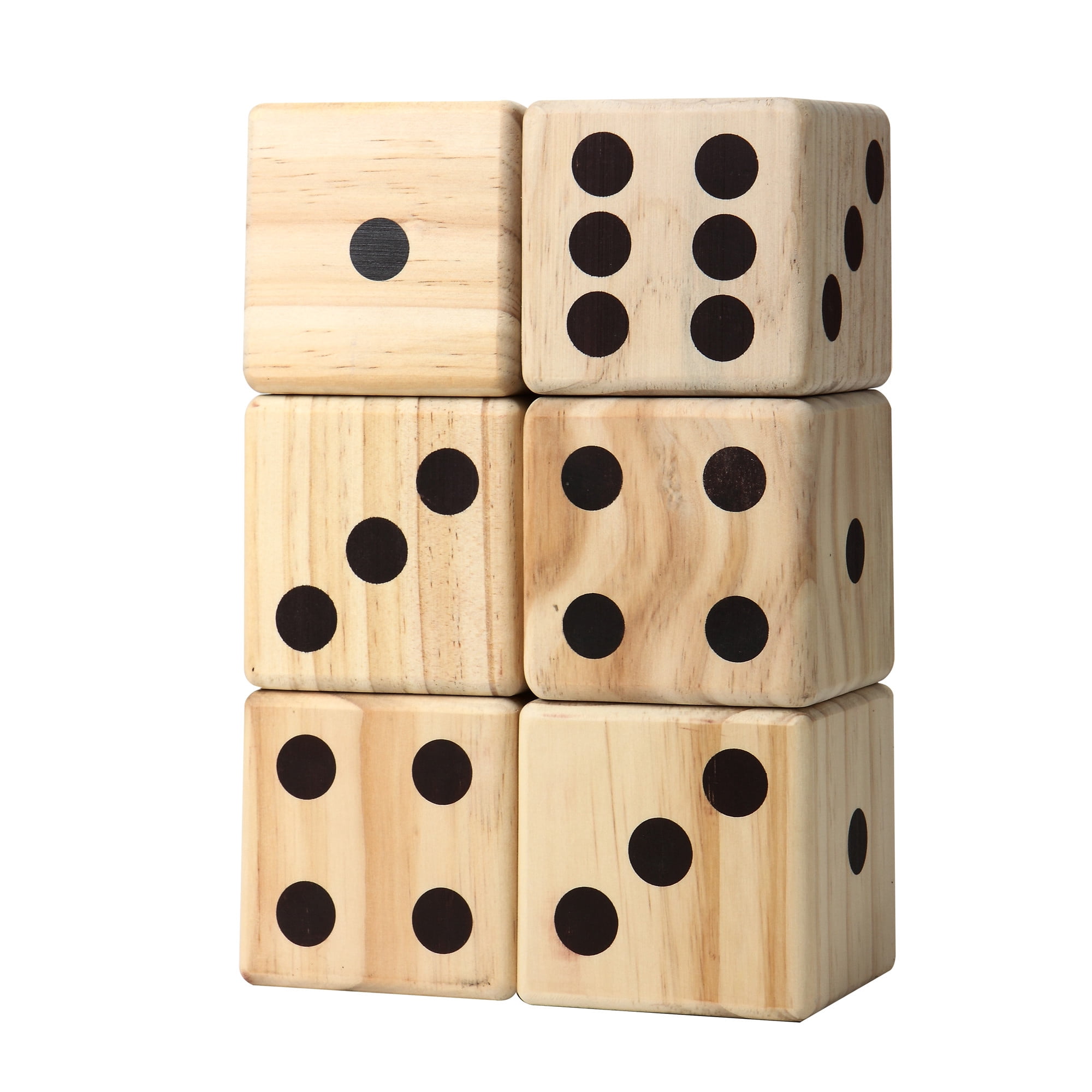 Hathaway High Roller Yard Dice Set with 6 x 3.5-in Wooden Dice and Black Nylon Storage Bag, Reusable Scorecard Included